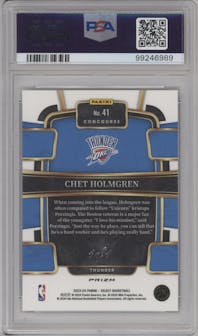 Chet Holmgren from the 2023-24 Panini Select  set featuring a Black Snake Skin Pulsar FOTL parallel graded by PSA and given an overall grade of 10.