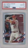 Mike Trout from the 2021 Topps Chrome set featuring a Refractor parallel graded by PSA and given an overall grade of 10.