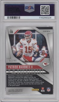 Patrick Mahomes II from the 2024 Panini Prizm set featuring a Purple Power Prizm parallel graded by PSA and given an overall grade of 9.