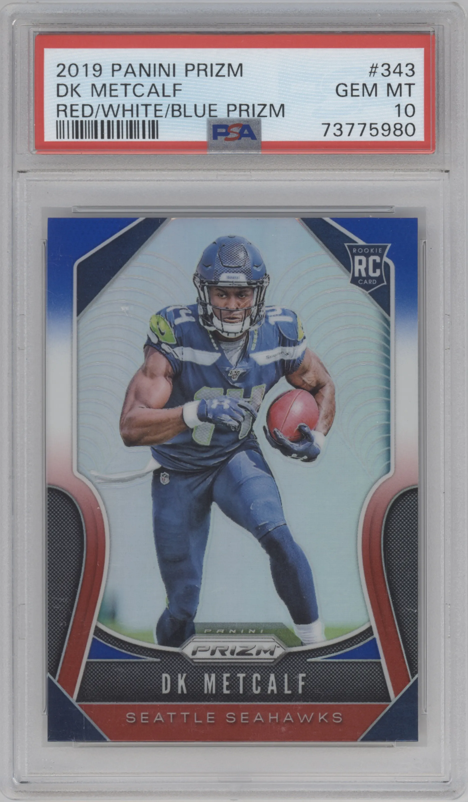 2019 Panini Prizm DK Metcalf Red/White/Blue Prizm #343 PSA 10