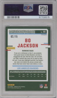 Bo Jackson from the 2023 Donruss Optic set featuring a Purple Stars parallel graded by PSA and given an overall grade of 9.