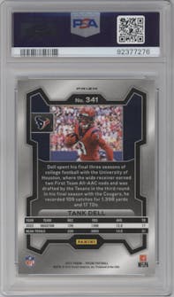 Tank Dell from the 2023 Panini Prizm set featuring a White Sparkle parallel graded by PSA and given an overall grade of 10.