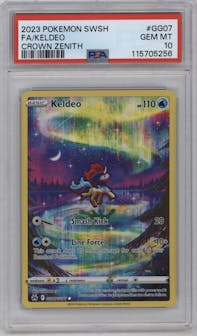 Keldeo from the 2023 Pokemon SWSH set graded by PSA and given an overall grade of 10.