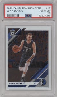 Luka Doncic from the 2019-20 Panini Donruss Optic set graded by PSA and given an overall grade of 10.