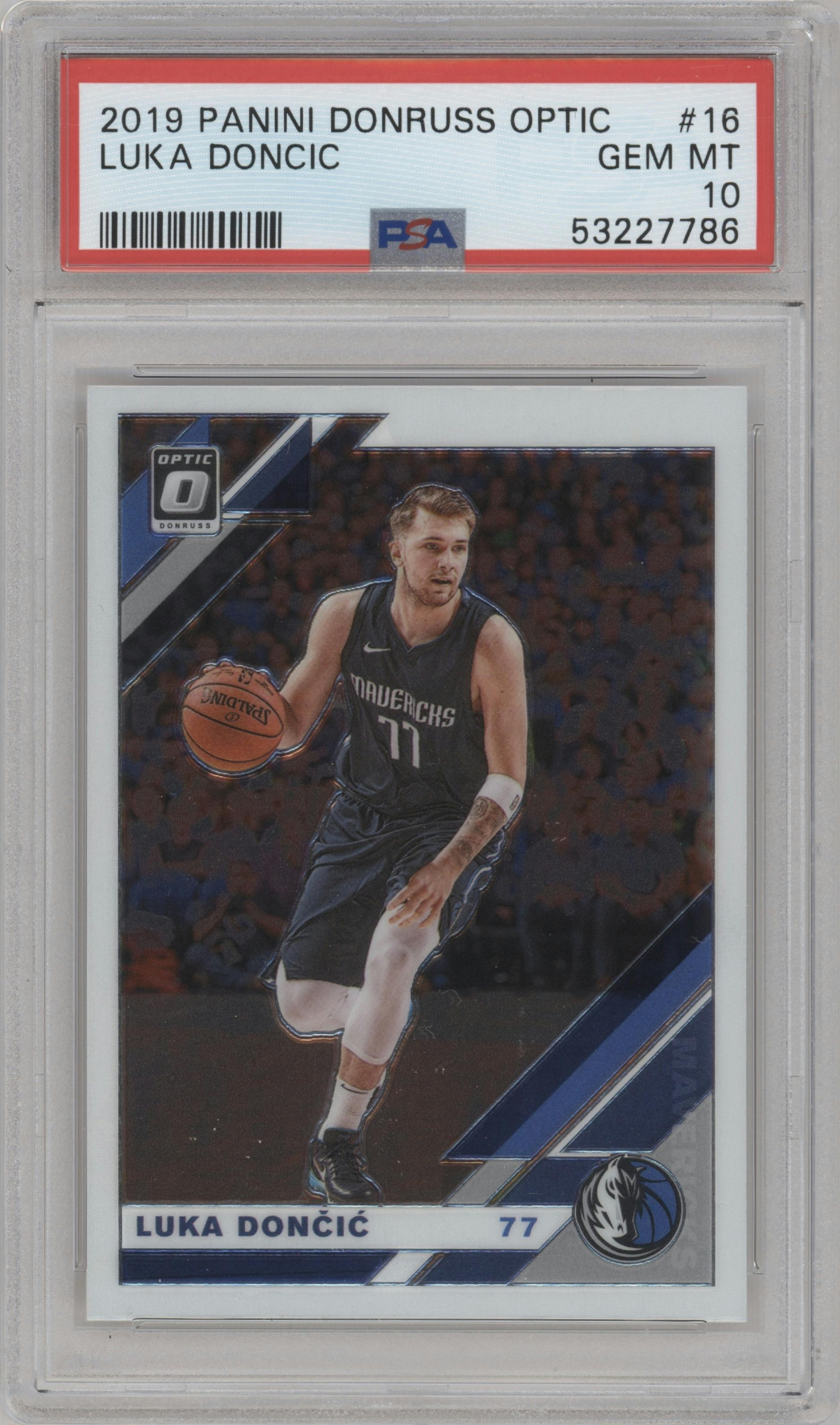 Luka Doncic from the 2019-20 Panini Donruss Optic set graded by PSA and given an overall grade of 10.