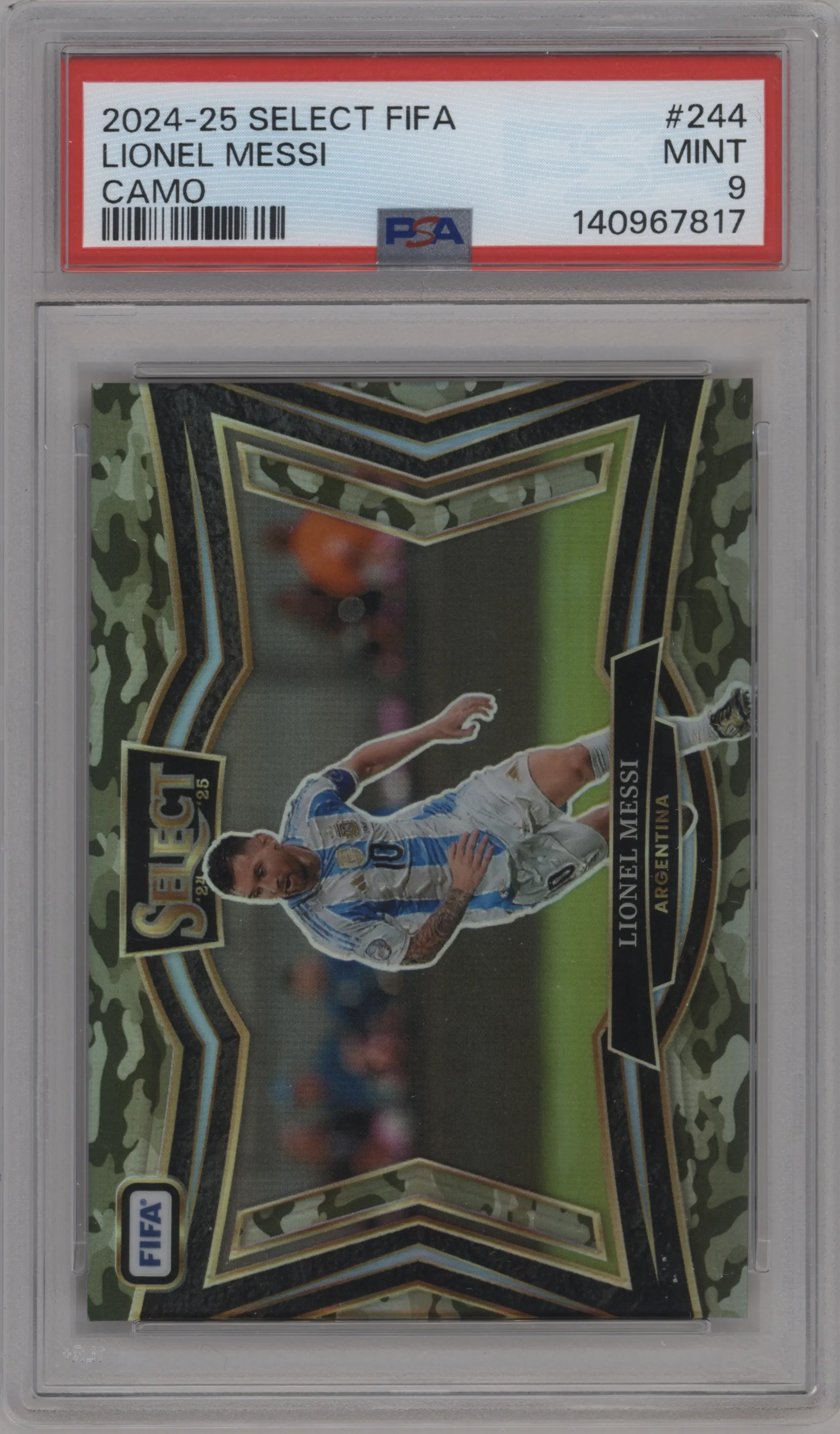 2024 Panini Select FIFA Field Lvl. Lionel Messi Camo #244 PSA 9