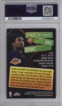 Kobe Bryant from the 2002-03 Topps Chrome set featuring a Refractor parallel graded by PSA and given an overall grade of 10.