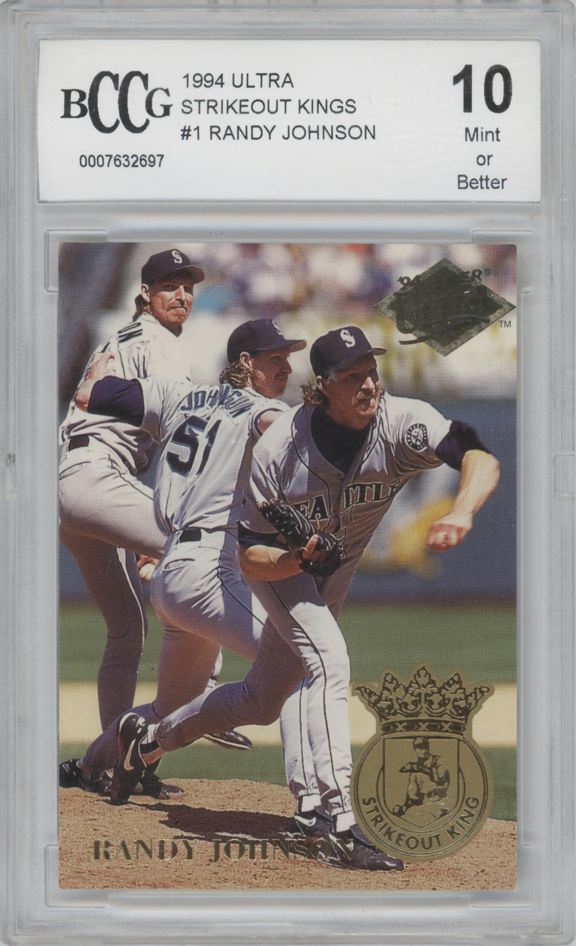 Randy Johnson from the 1994 Fleer Ultra set graded by Beckett and given an overall grade of 10.