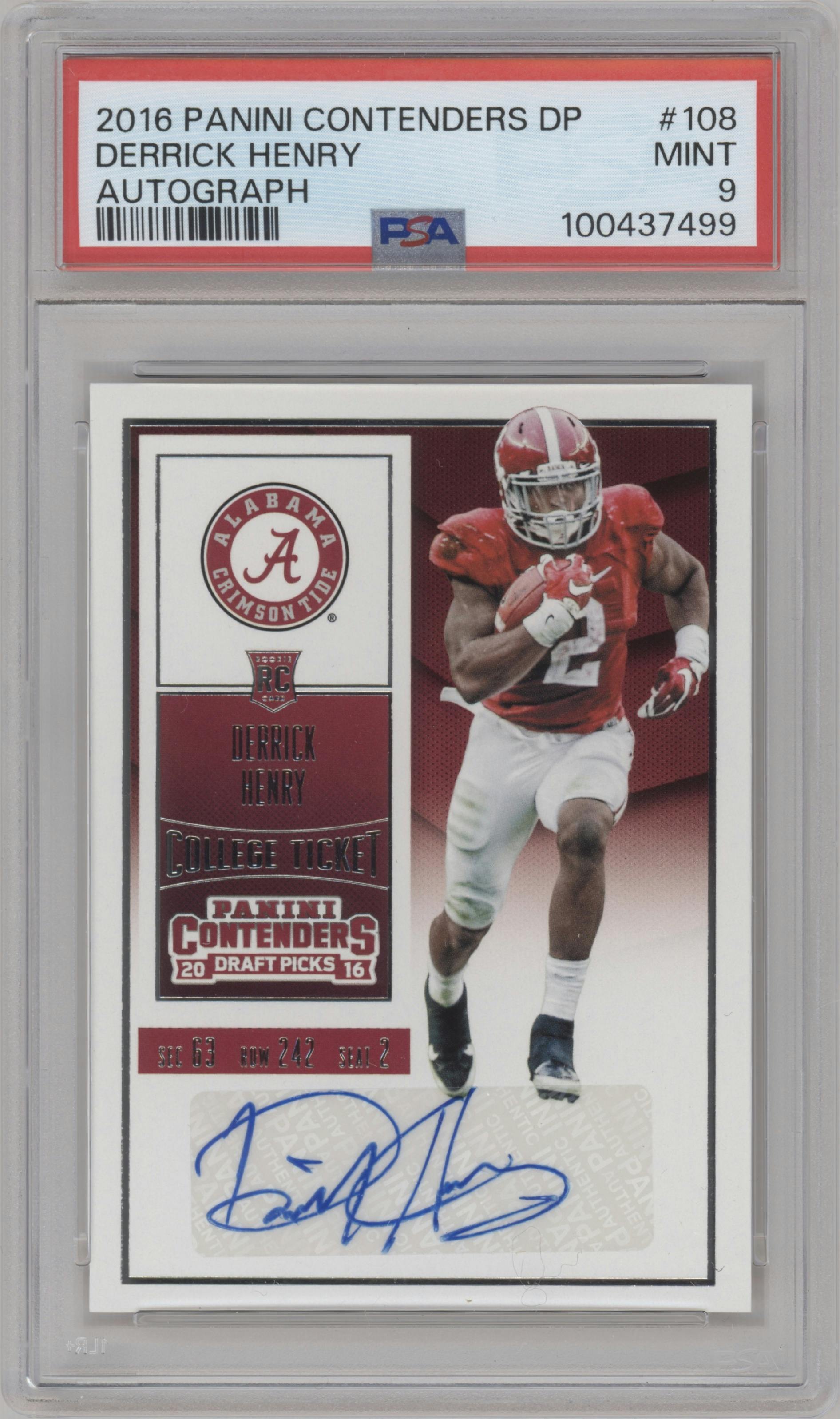 Derrick Henry from the 2016 Panini Contenders Draft Picks set graded by PSA and given an overall grade of 9.