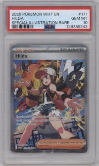 Hilda from the 2025 Pokemon SV set graded by PSA and given an overall grade of 10.