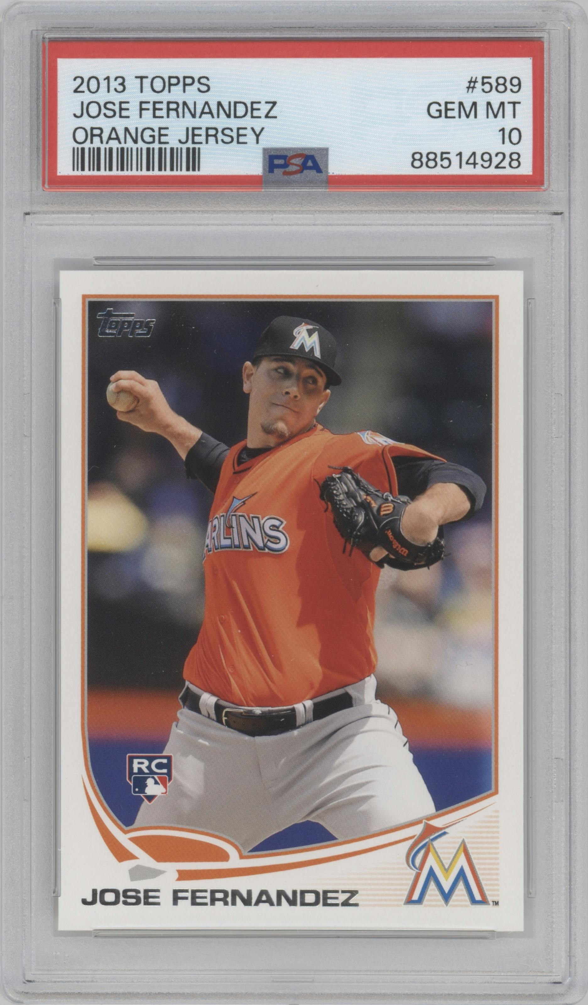 Jose Fernandez from the 2013 Topps Series 2 set graded by PSA and given an overall grade of 10.