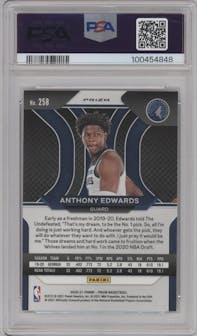 Anthony Edwards from the 2020-21 Panini Prizm set featuring a Silver Prizm parallel graded by PSA and given an overall grade of 9.