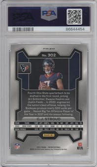 C.J. Stroud from the 2023 Panini Prizm set graded by PSA and given an overall grade of 10.
