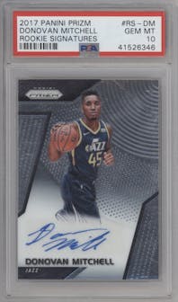 Donovan Mitchell from the 2017-18 Panini Prizm  set graded by PSA and given an overall grade of 10.