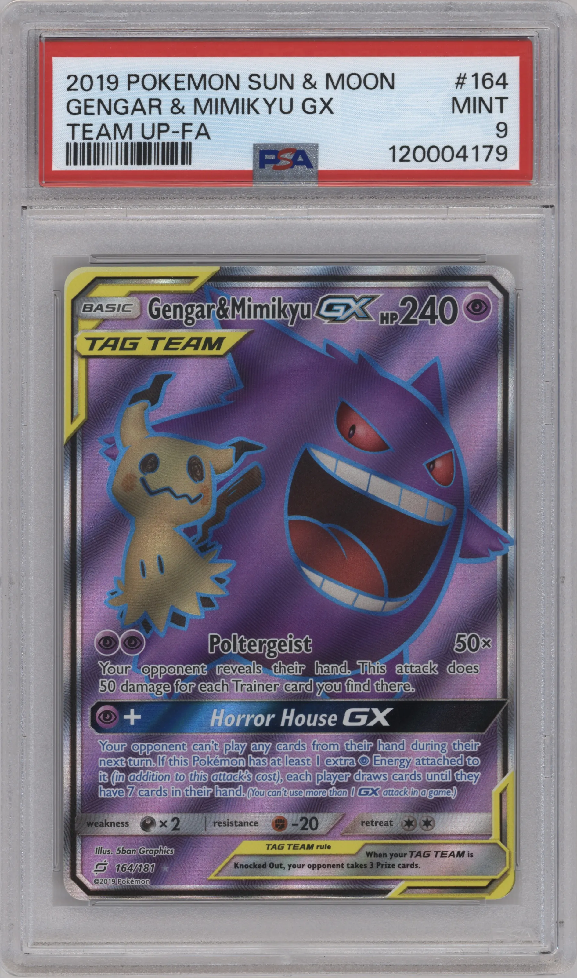 2019 Pokemon S&M Team Up Gengar/Mimikyu GX #164 PSA 9