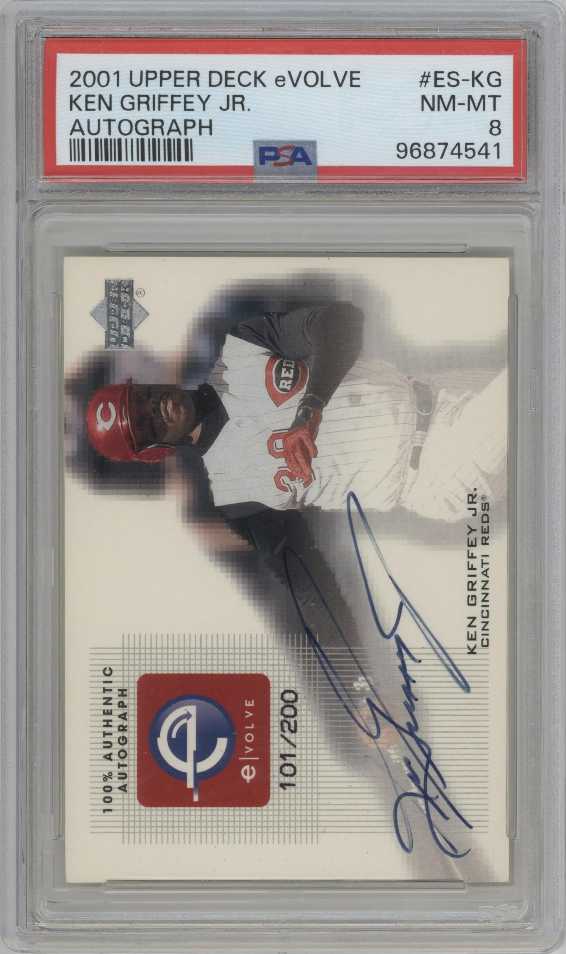 Ken Griffey Jr. from the 2001 Upper Deck set graded by PSA and given an overall grade of 8.
