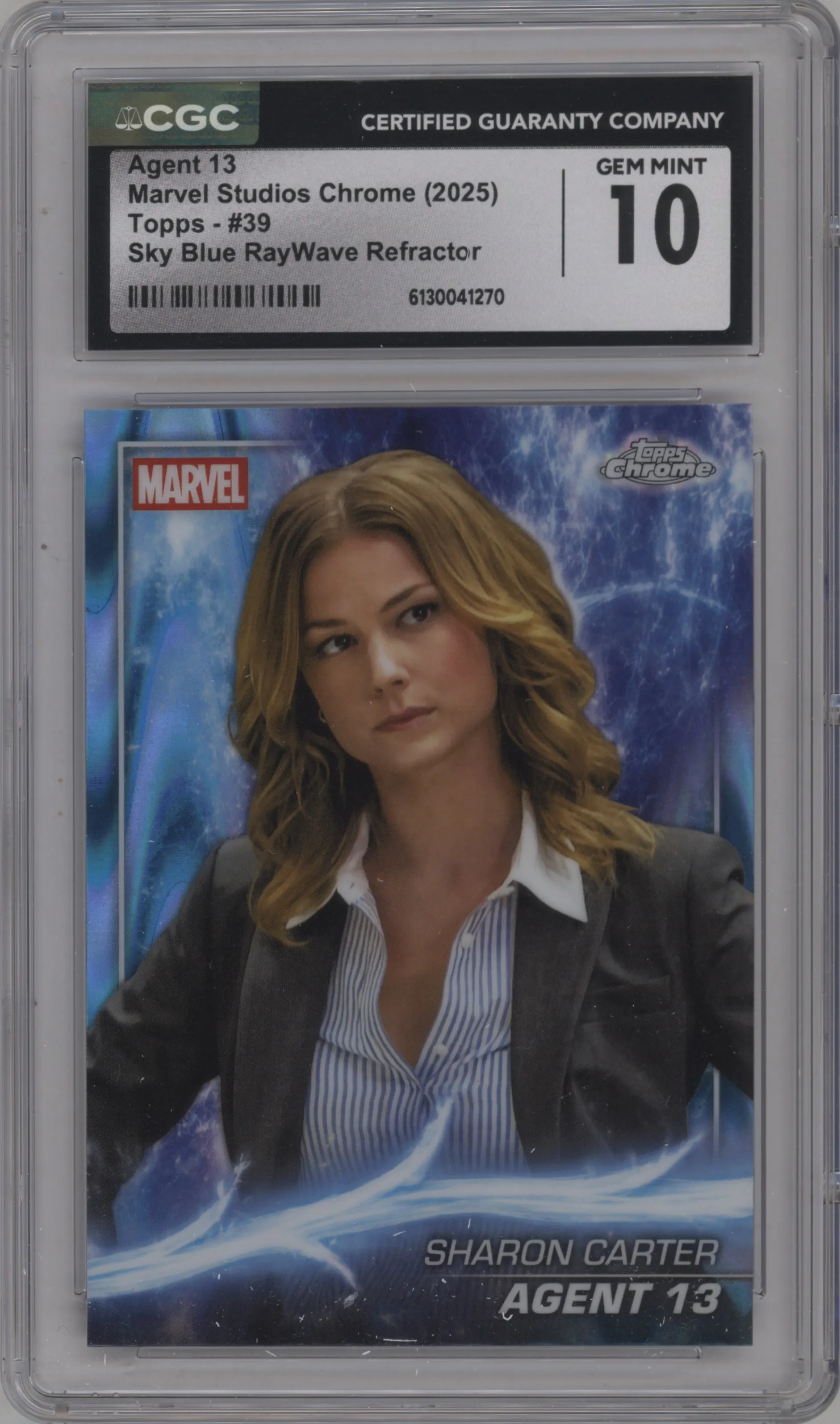 2025 Topps Chrome Marvel Studios Agent 13 Sky Blue RayWave Refractor CGC 10