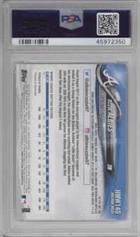 Ozzie Albies from the 2018 Topps Holiday set graded by PSA and given an overall grade of 10.