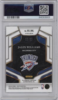 Jalen Williams from the 2022-23 Panini Select set featuring a Neon Orange Pulsar FOTL parallel graded by PSA and given an overall grade of 10.