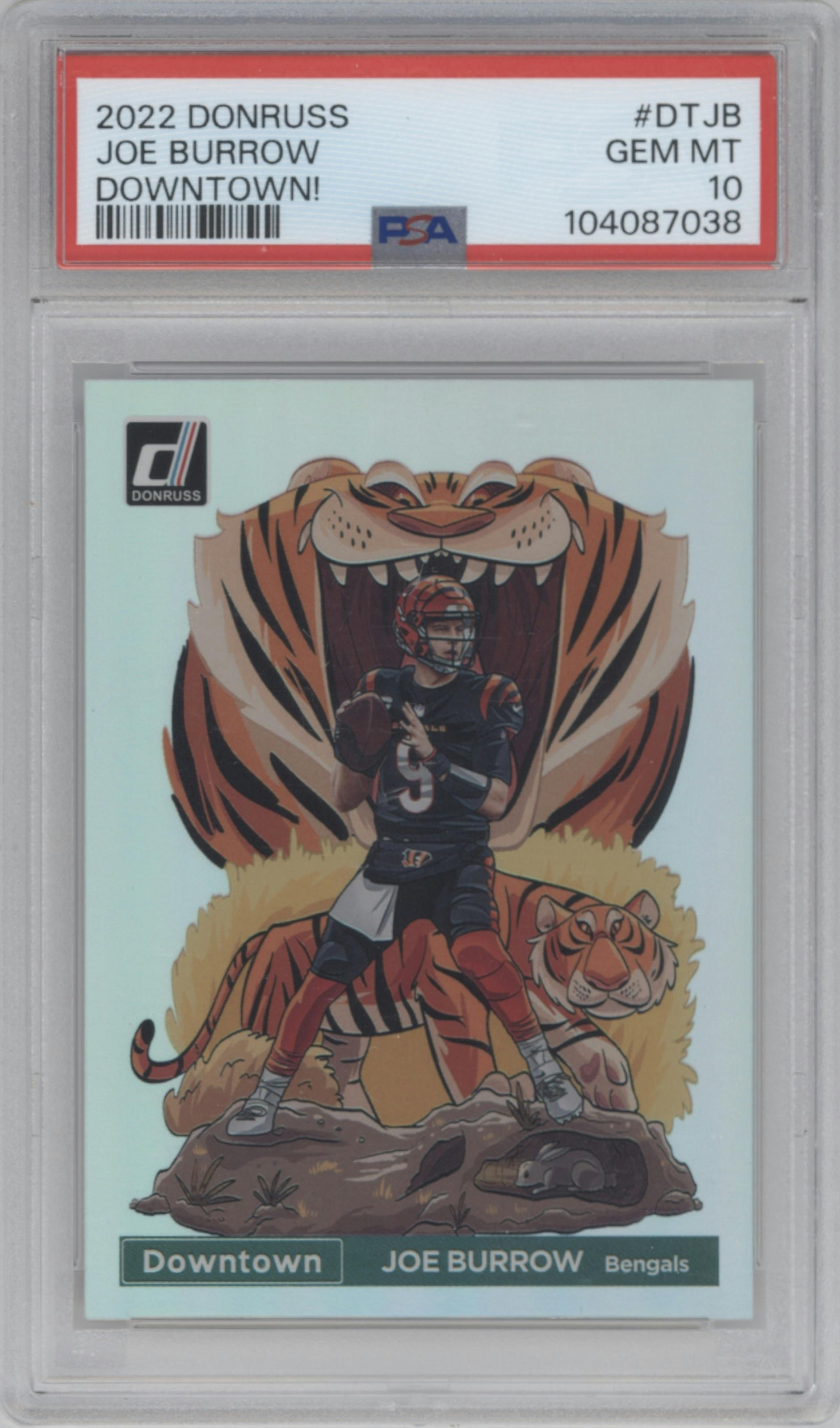 Joe Burrow from the 2020 Panini Donruss set graded by PSA and given an overall grade of 10.