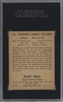 Ted Williams from the 1941 Play Ball set graded by SGC and given an overall grade of 2.