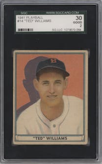 Ted Williams from the 1941 Play Ball set graded by SGC and given an overall grade of 2.