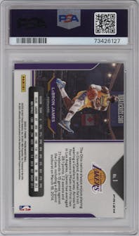 LeBron James from the 2020-21 Panini Prizm set featuring a Silver Prizm parallel graded by PSA and given an overall grade of 10.