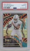 Jaylen Waddle from the 2023 Panini Select set featuring a Tiger Prizm parallel graded by PSA and given an overall grade of 10.