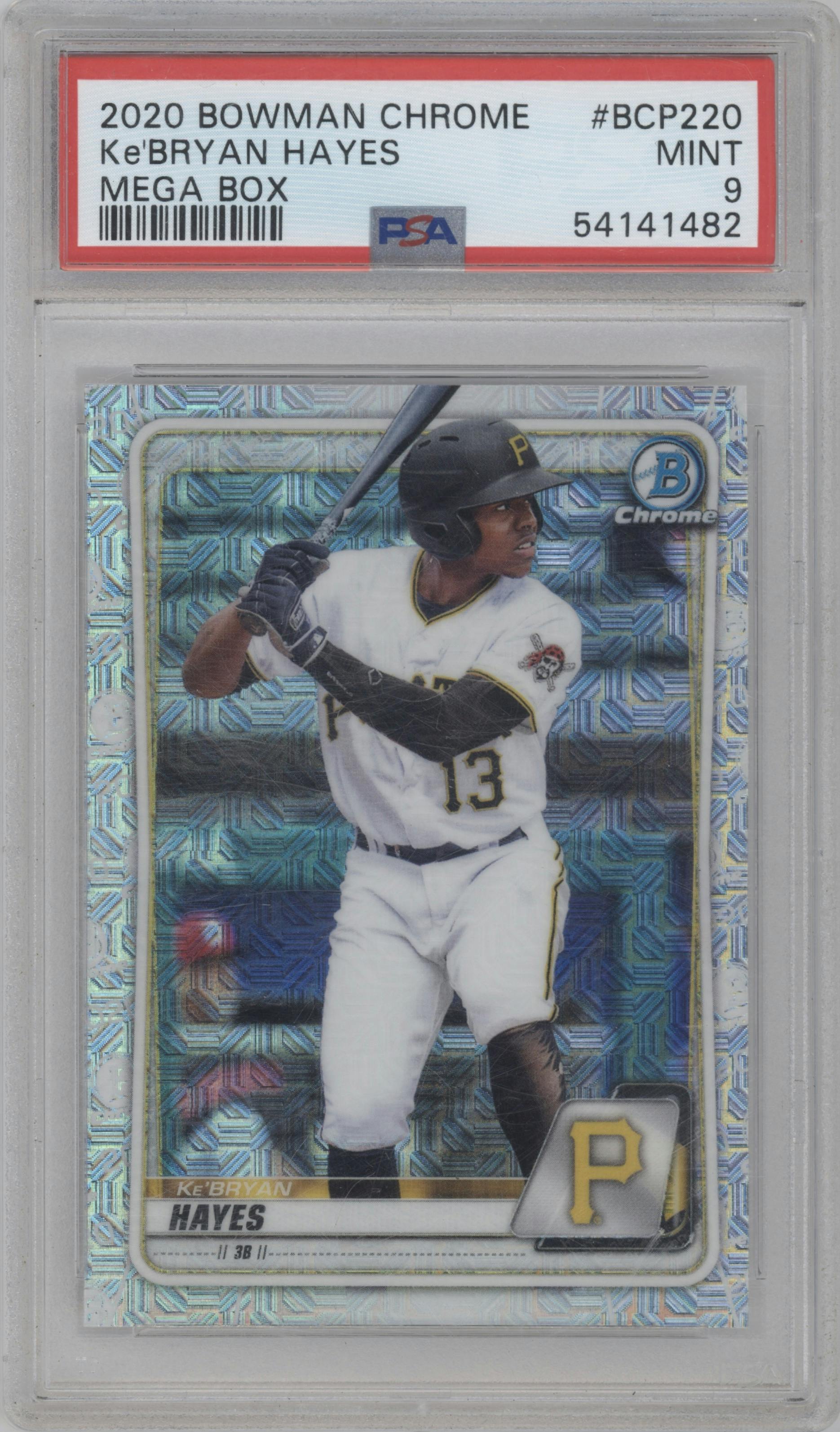 Ke'Bryan Hayes from the 2020 Bowman Chrome Mega Box set graded by PSA and given an overall grade of 9.