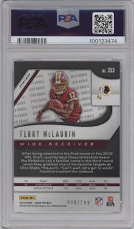 Terry McLaurin from the 2019 Panini Prizm set featuring a Blue Wave  parallel graded by PSA and given an overall grade of 10.