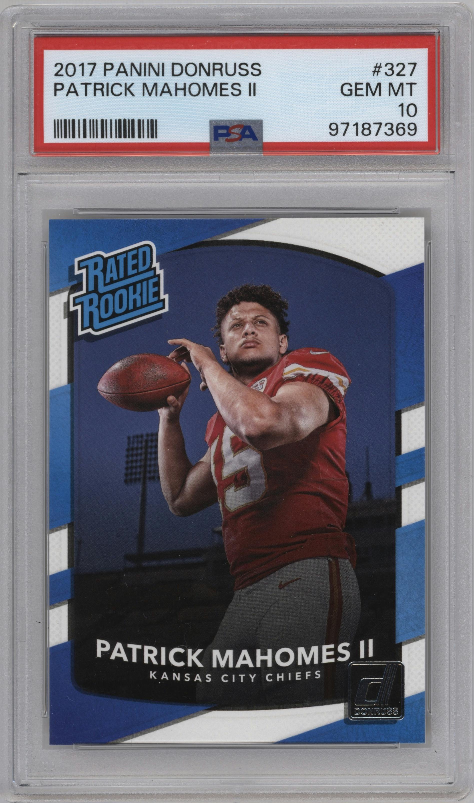 Patrick Mahomes II from the 2017 Panini Donruss set graded by PSA and given an overall grade of 10.