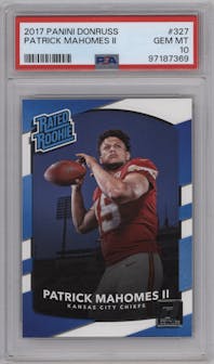 Patrick Mahomes II from the 2017 Panini Donruss set graded by PSA and given an overall grade of 10.