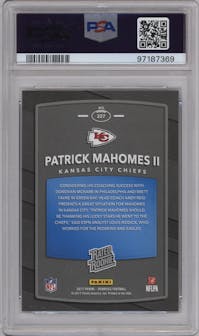 Patrick Mahomes II from the 2017 Panini Donruss set graded by PSA and given an overall grade of 10.