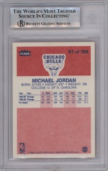 Michael Jordan from the 1986-87 Fleer set graded by Beckett and given an overall grade of 8.5.