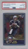 Tom Brady from the 2003 Topps Chrome set graded by PSA and given an overall grade of 10.
