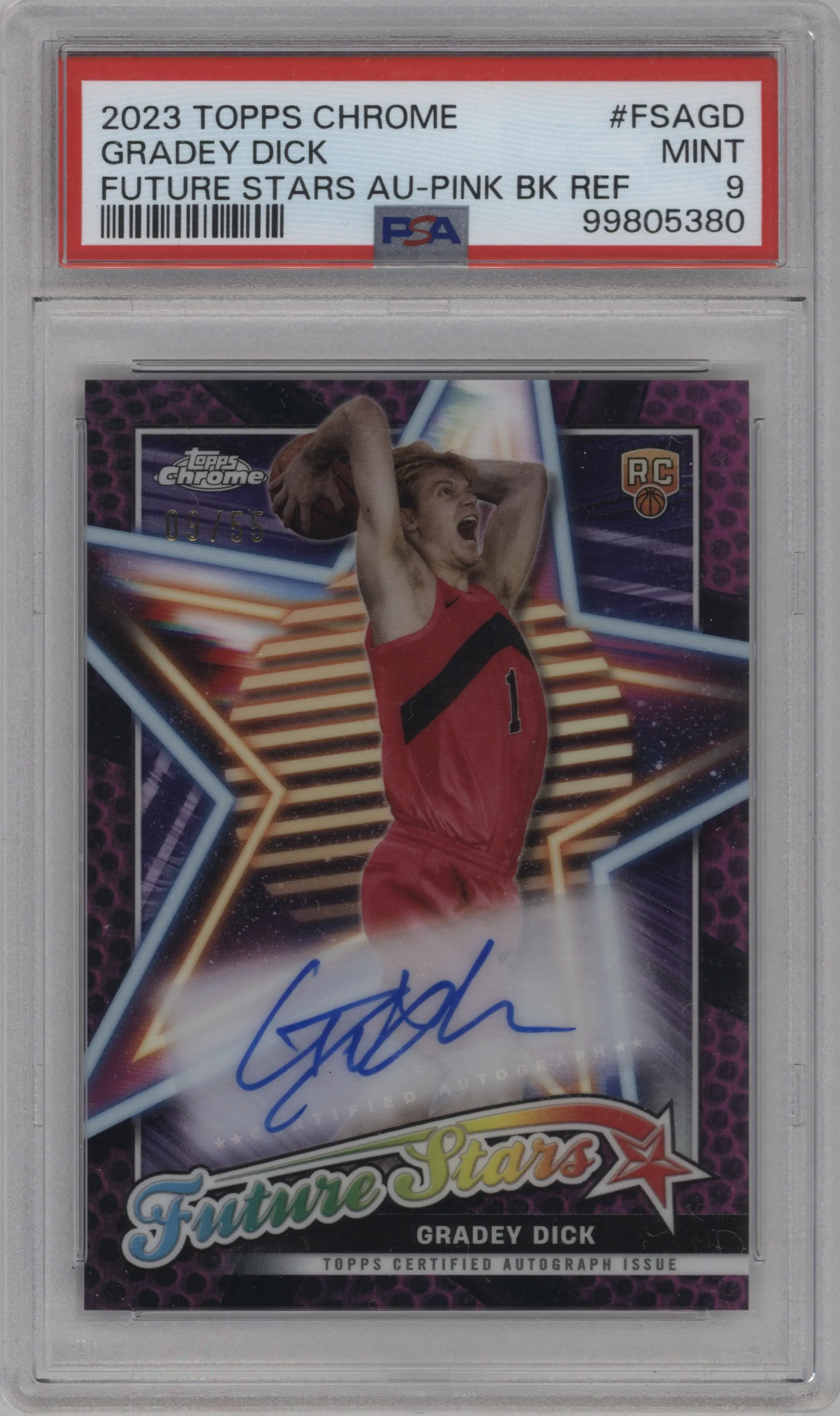 2023 Topps Chrome Future Stars Auto Gradey Dick Pink Basketball Refractors PSA 9