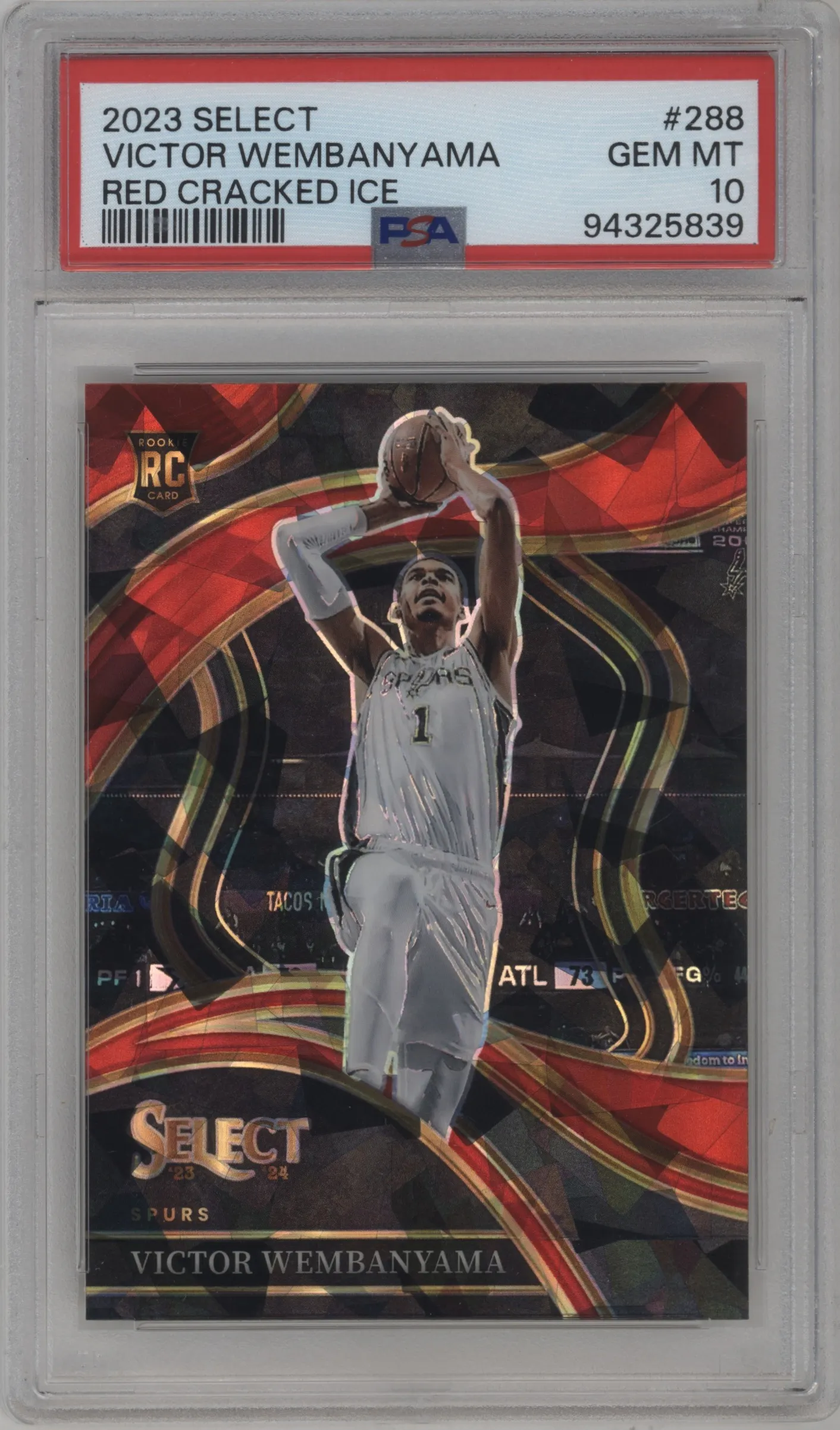 2023 Panini Select Courtside Victor Wembanyama Red Cracked Ice #288 PSA 10