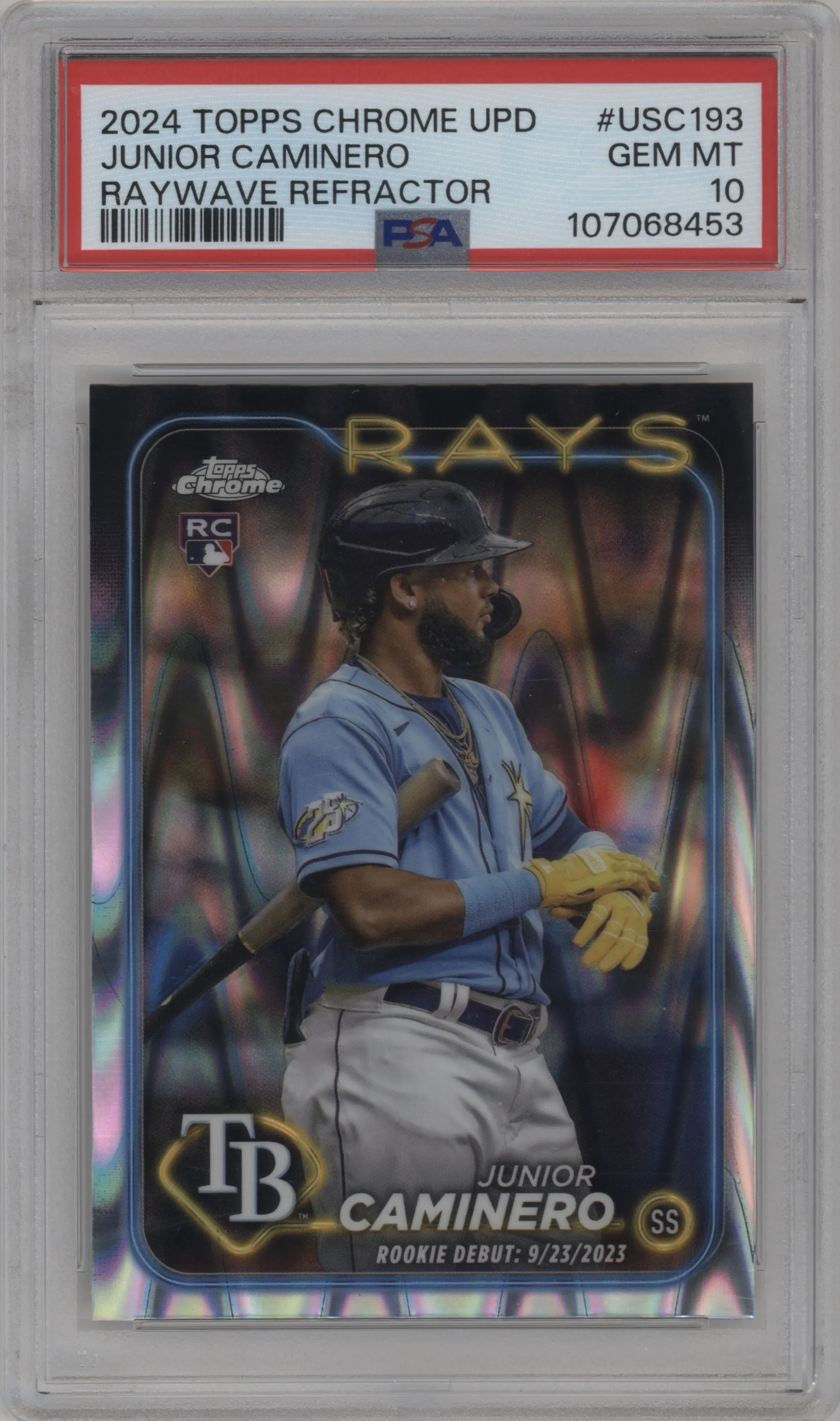 2024 Topps Chrome Update Junior Caminero RayWave Refractor #USC193 PSA 10