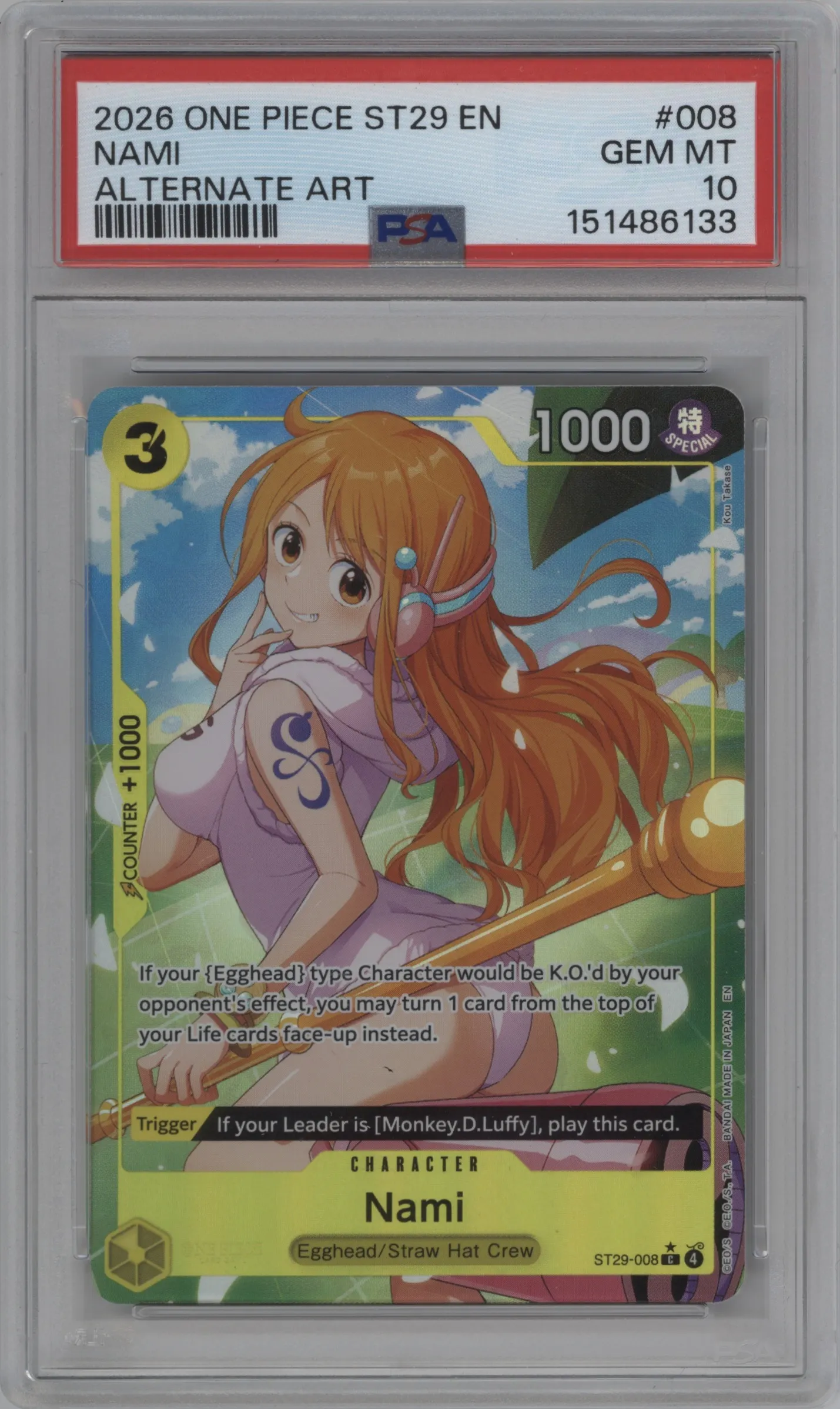 2026 One Piece Egghead Starter Deck Nami Alternate Art C #ST29-008 C PSA 10
