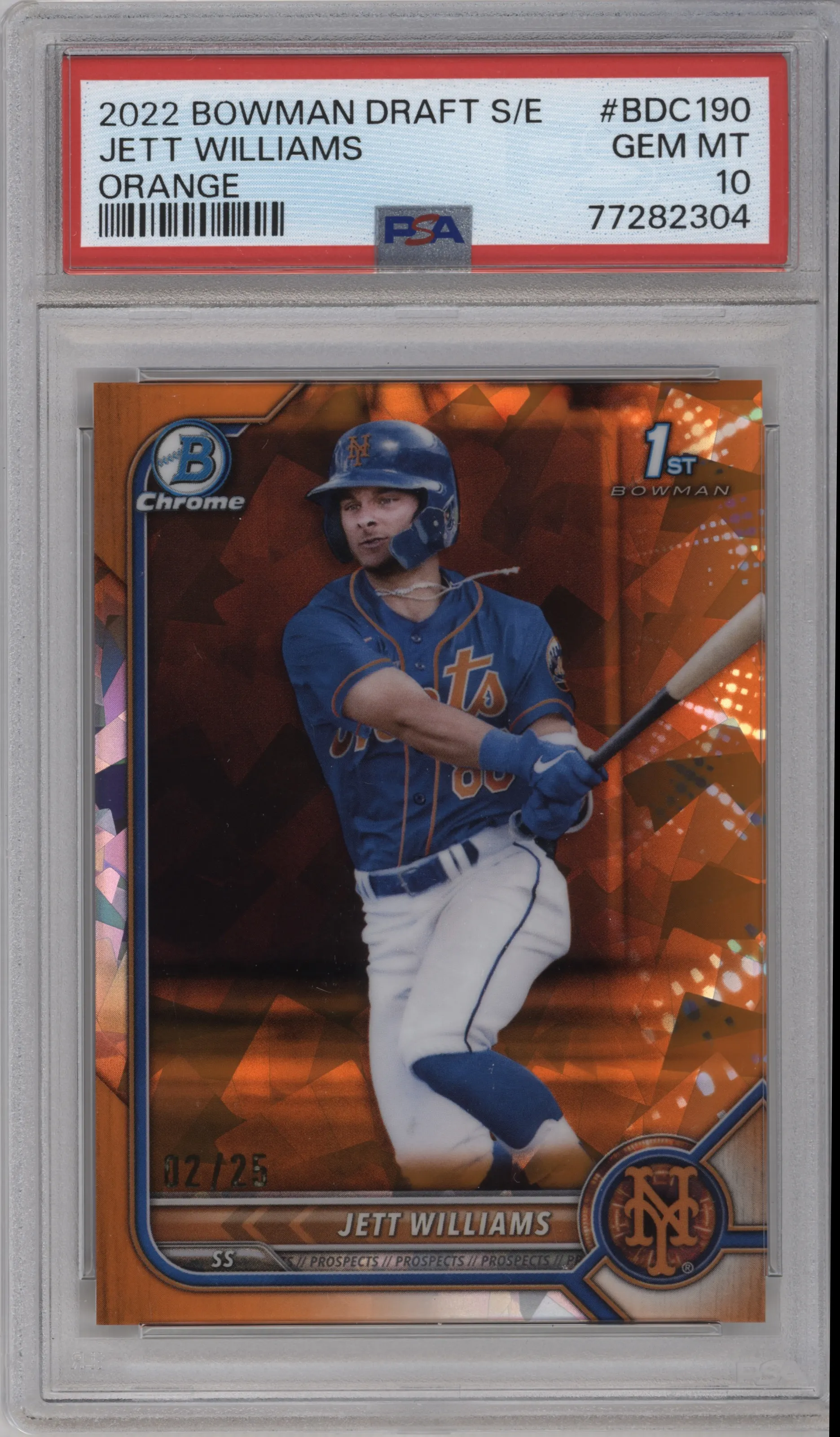 2022 Bowman Draft Sapphire Edition Chrome Jett Williams Orange PSA 10