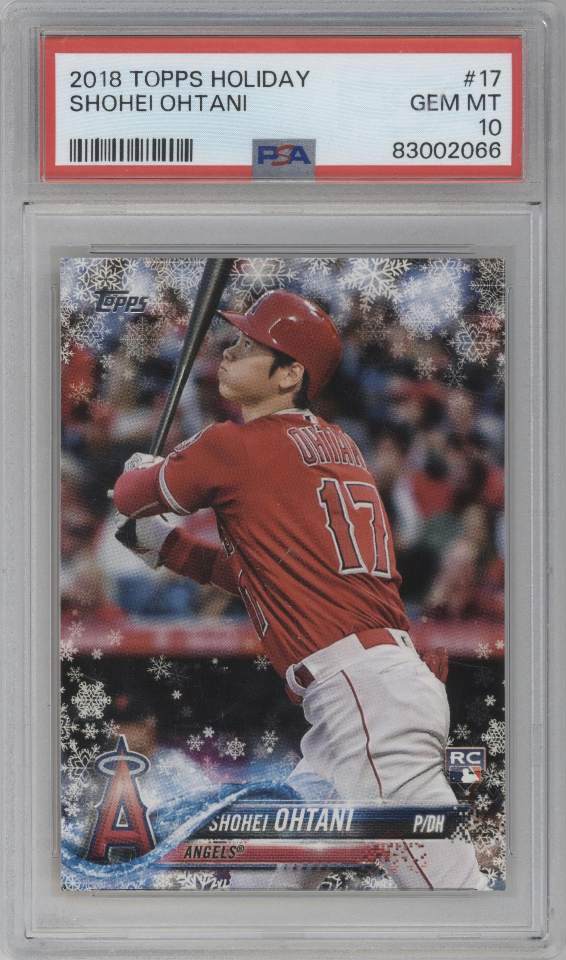 Shohei Ohtani from the 2018 Topps Holiday set graded by PSA and given an overall grade of 10.