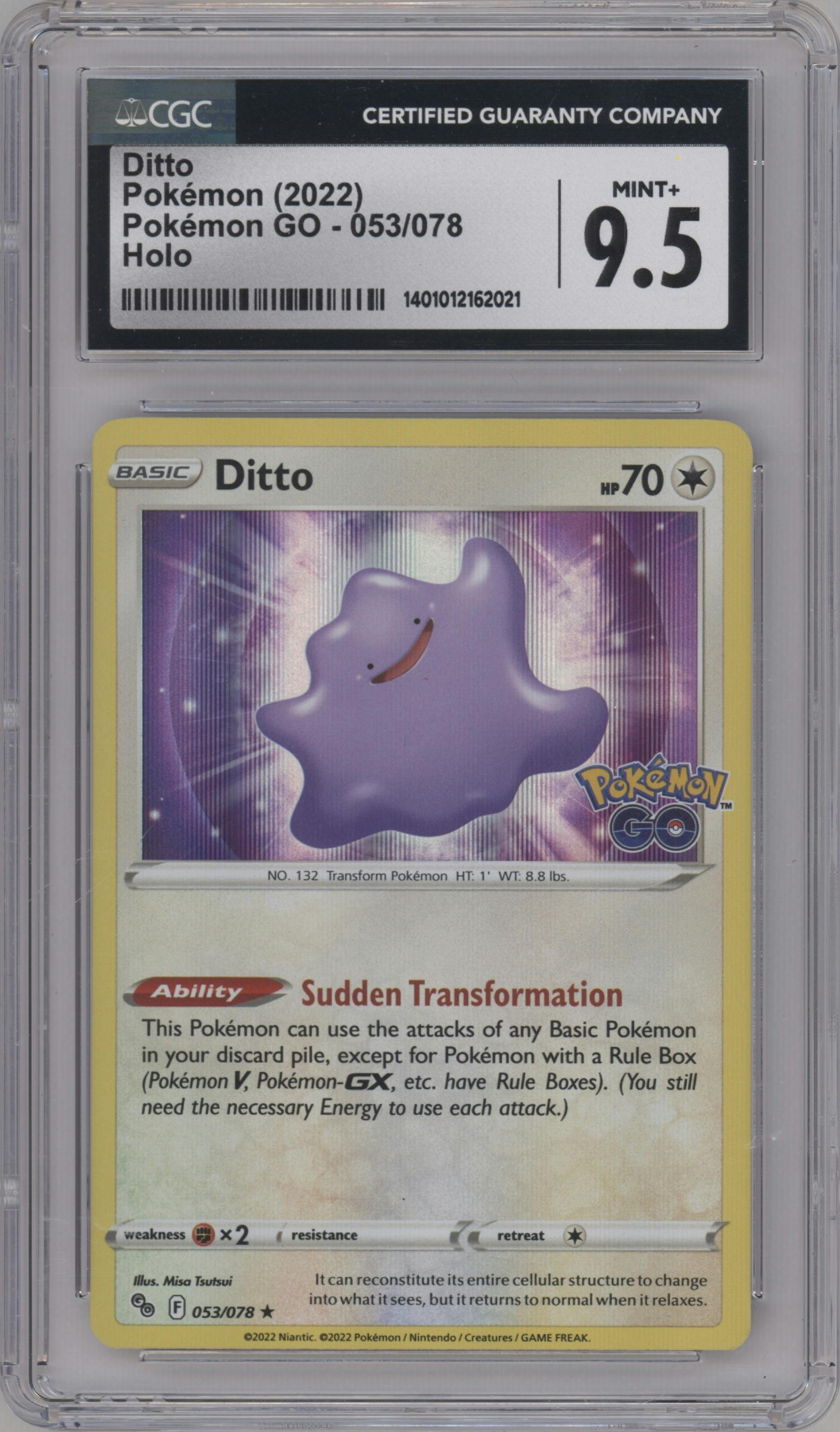 Ditto from the 2022 Pokemon SWSH set graded by CSG and given an overall grade of 9.5.