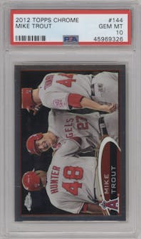 Mike Trout from the 2012 Topps Chrome set graded by PSA and given an overall grade of 10.