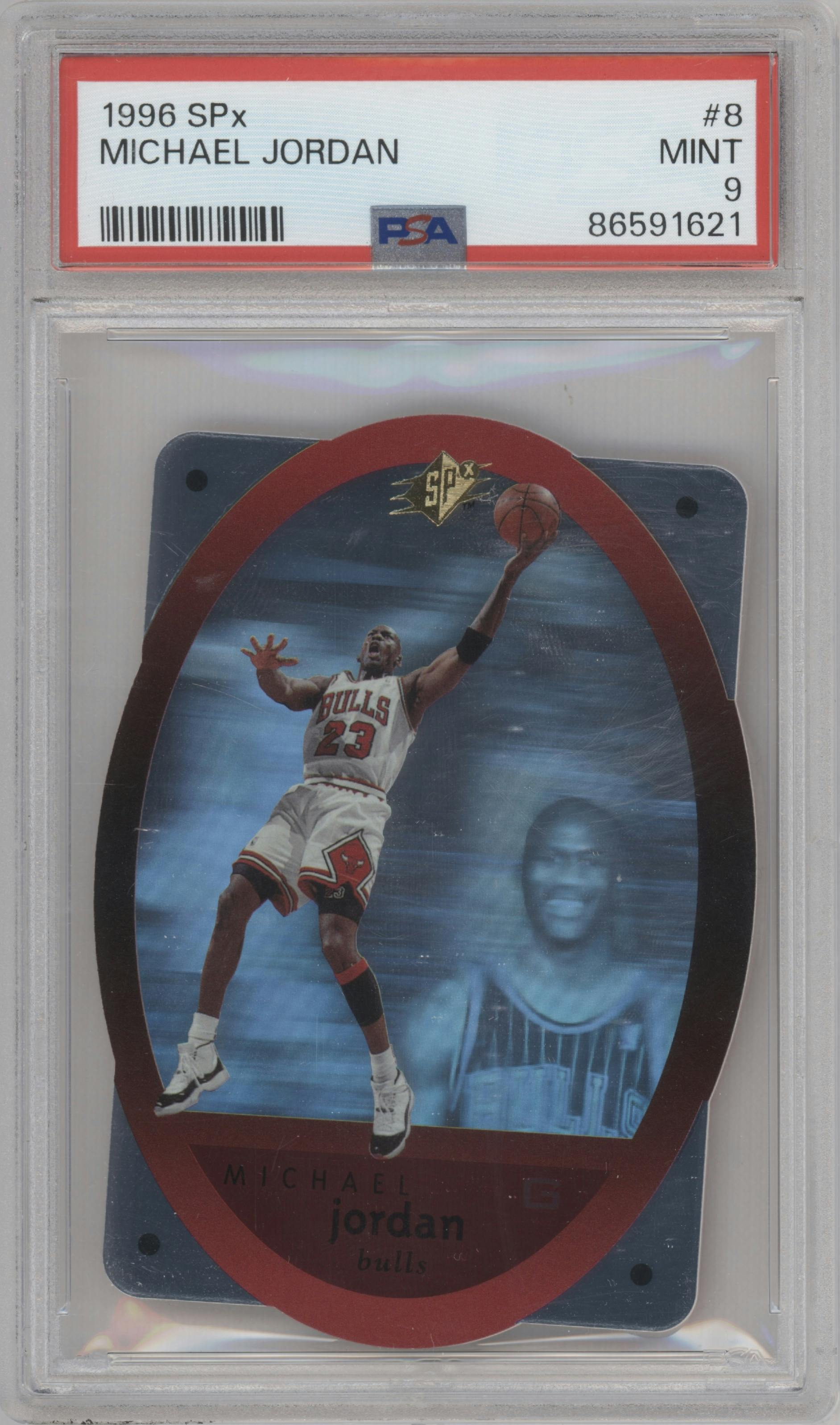 Michael Jordan from the 1996-97 SPX set graded by PSA and given an overall grade of 9.