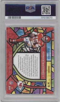 Patrick Mahomes II from the 2020 Panini Prizm set graded by PSA and given an overall grade of 9.