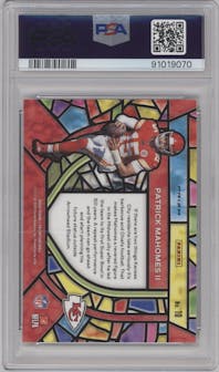 Patrick Mahomes II from the 2020 Panini Prizm set graded by PSA and given an overall grade of 9.