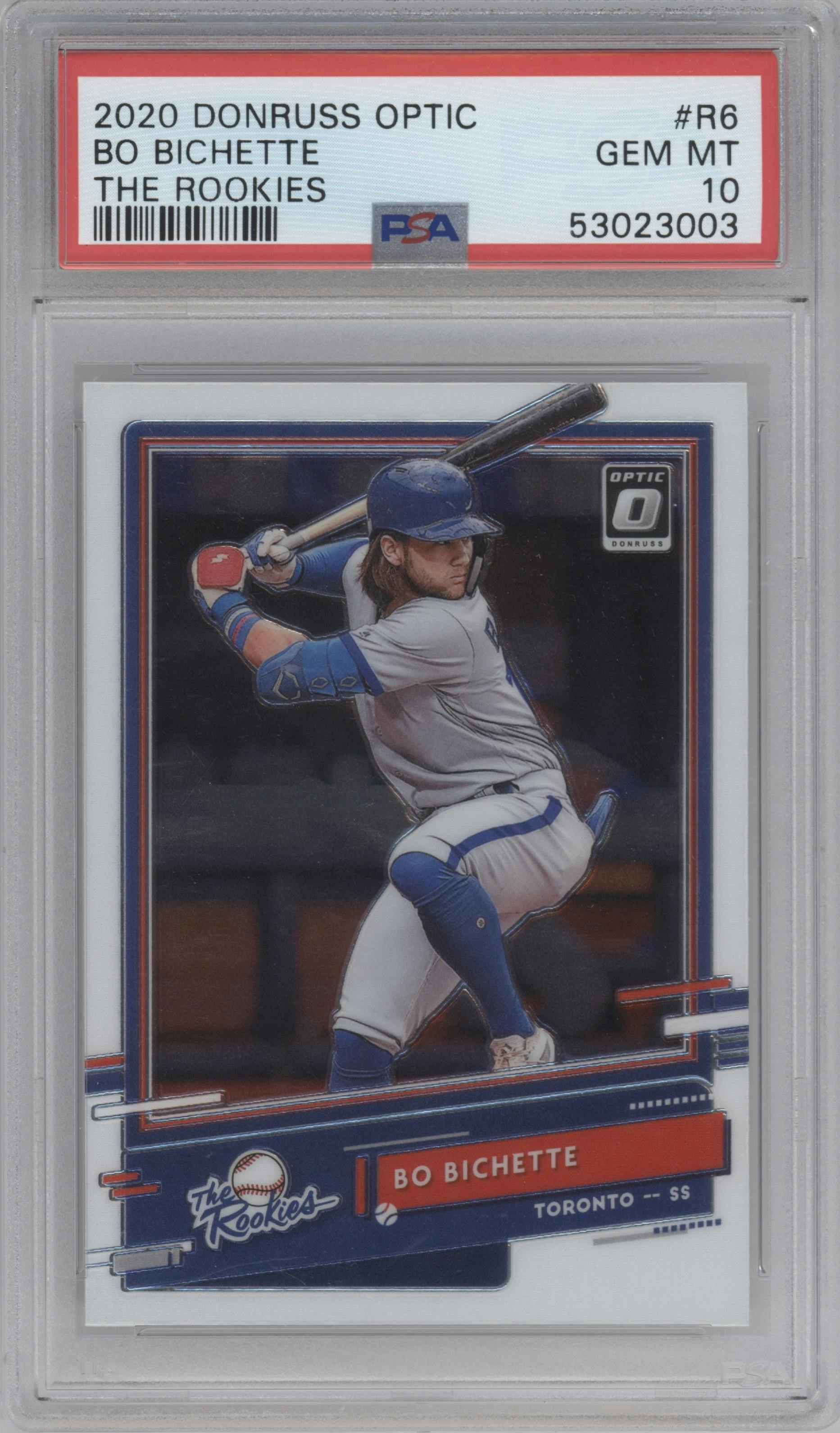 Bo Bichette from the 2020 Panini Donruss Optic set graded by PSA and given an overall grade of 10.