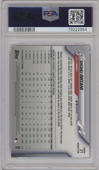 Shohei Ohtani from the 2020 Topps Chrome set featuring a Pink Refractor parallel graded by PSA and given an overall grade of 10.