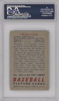 Ted Williams from the 1951 Bowman set graded by PSA and given an overall grade of 3.