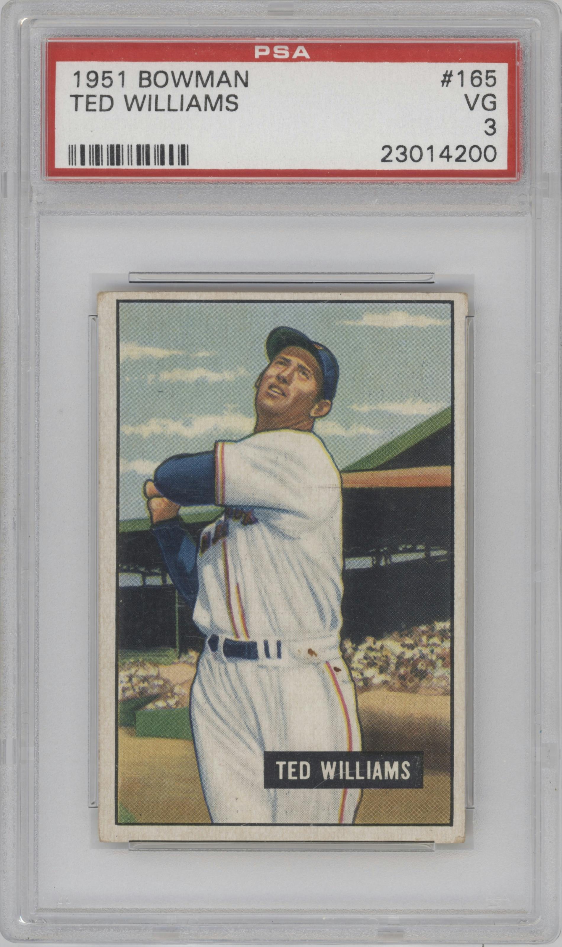 Ted Williams from the 1951 Bowman set graded by PSA and given an overall grade of 3.